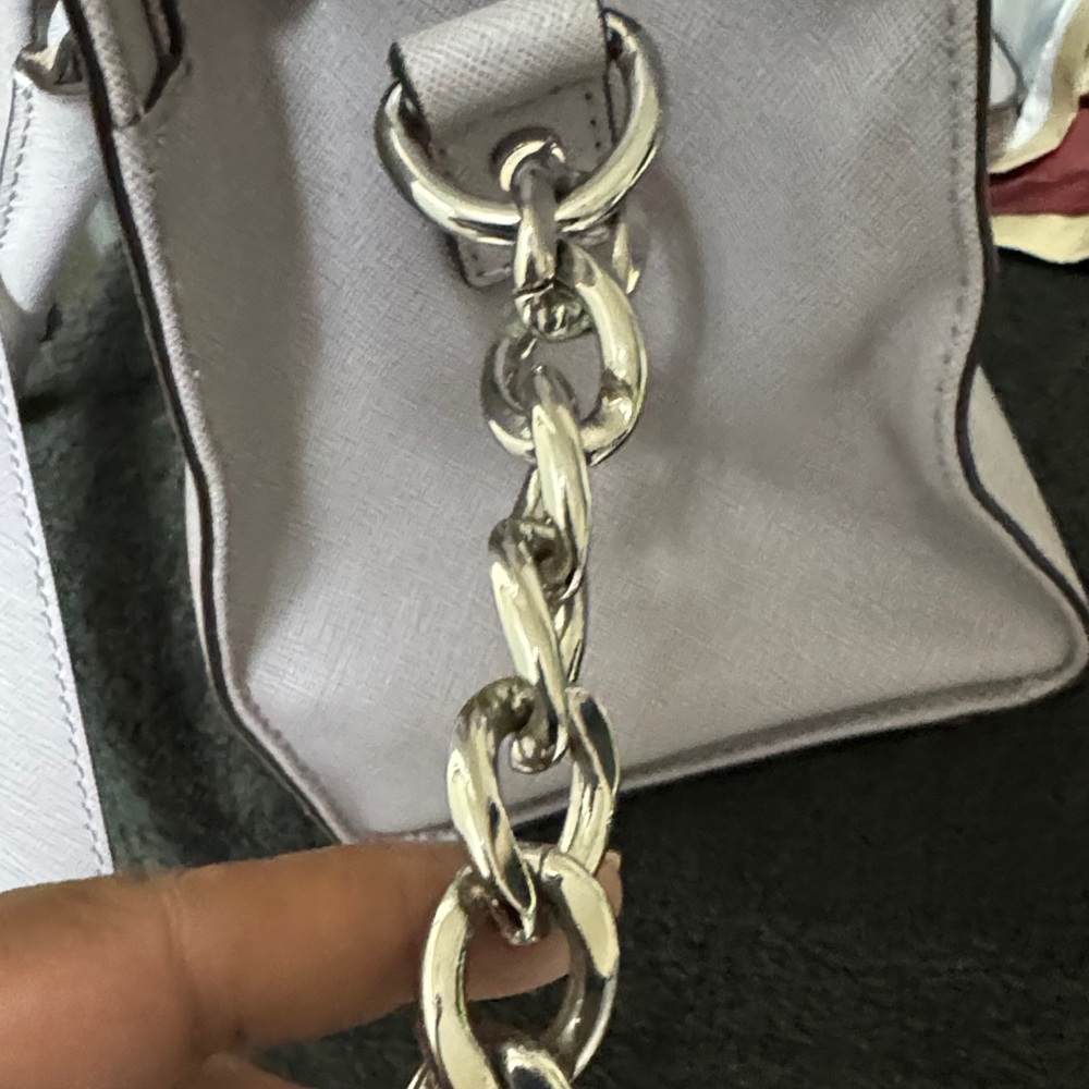 Michael Kors Lavender Saffiano Satchel with Silver MK Padlock - Picture 16 of 16